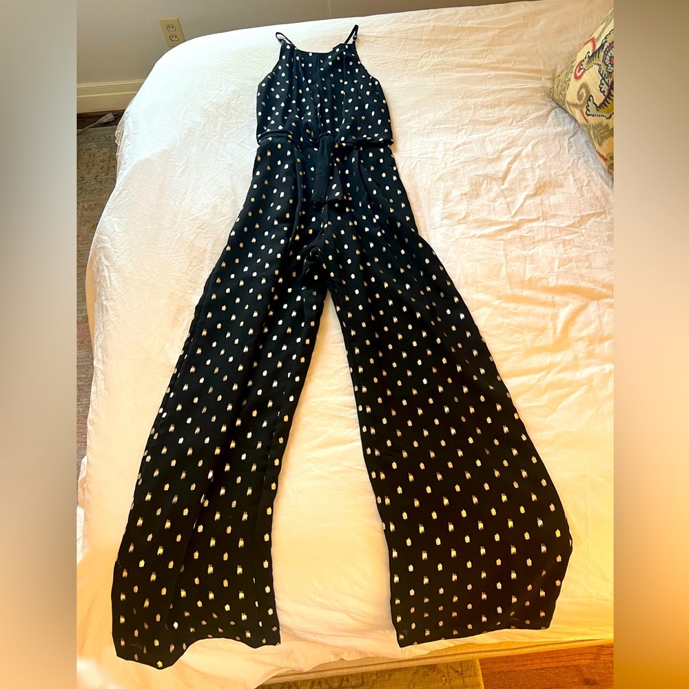 Adelyn Rae black and metallic gold jumpsuit, size small